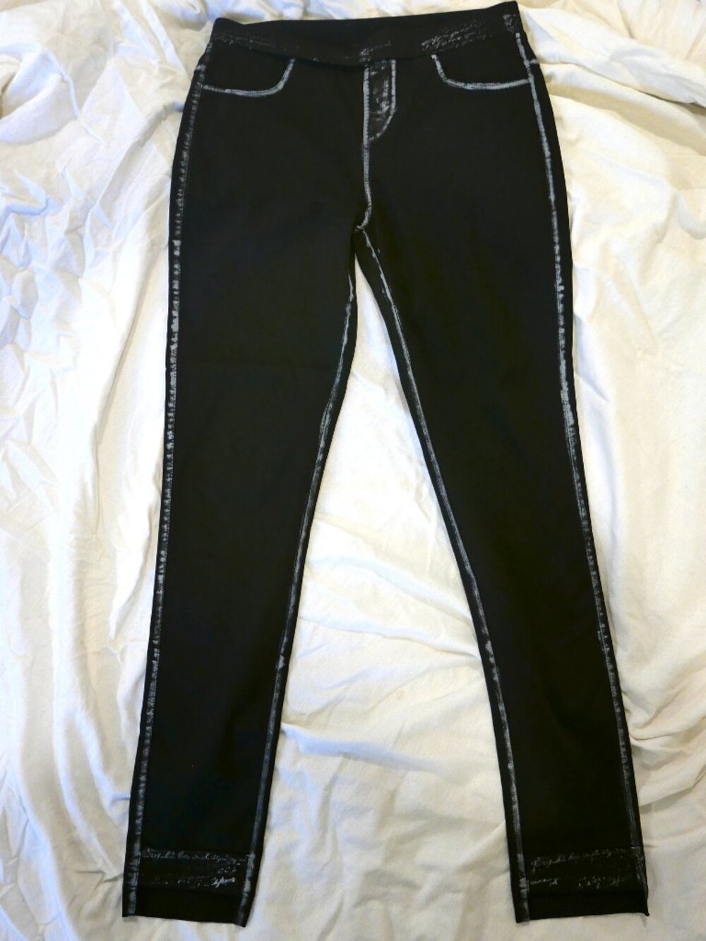 Zannza Couture Black Pants with Faux Denim Distressing Size Small